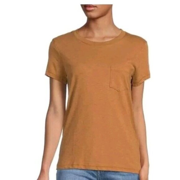 Madewell Size Medium Cropped V Neck Pocket Tee Retail Brown  Cotton - Picture 1 of 8